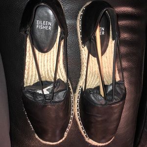 Black leather espadrille sandals-Eileen Fisher